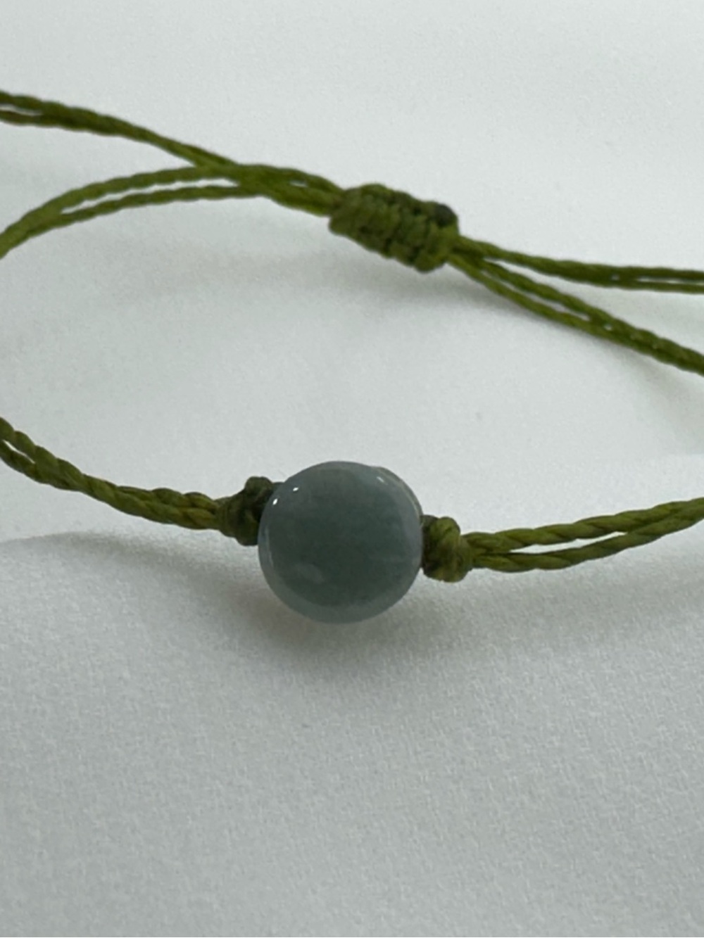 Green Cord Bracelet with Jade Bead - Unbranded